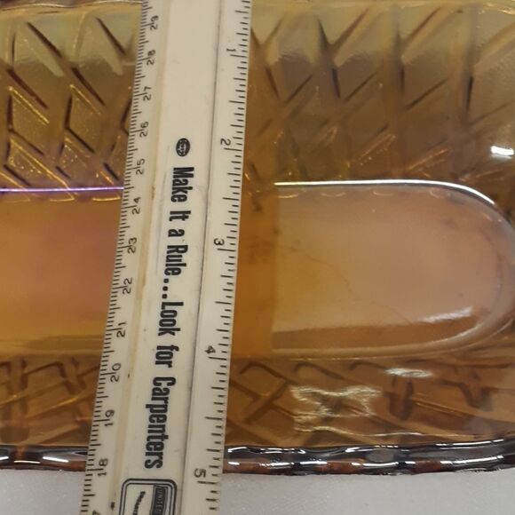 Vtg Indiana Glass Amber Carnival Basket Weave Celery Cracker Bread Dish 10"x5" - Picture 5 of 6